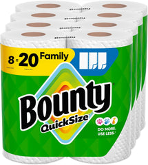 Bounty Quick Size Paper Towels – 8 Family Rolls (Equals 20 Regular Rolls)