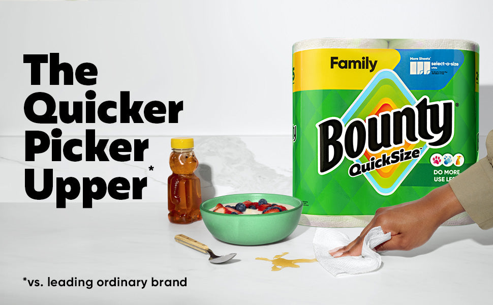Bounty Quick Size Paper Towels – 8 Family Rolls (Equals 20 Regular Rolls)