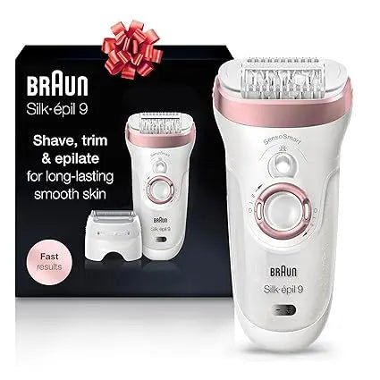Braun Epilator Silk-épil 9 9-720, Hair Removal Device, Epilator for Women, Wet/Dry, Waterproof, 3-in-1 Epilate, Shave, or Trim, Salon-Like Smooth Skin, Womens Shaver & Trimmer, Cordless, Rechargeable.